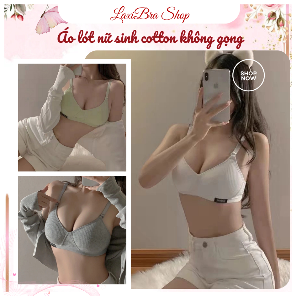 Set 3 Áo Lót Nữ Không Gọng Chất Liệu Cotton Nâng Ngực Mút Mỏng Shahara, Áo Ngực Nâng Ngực Thoáng Mát
