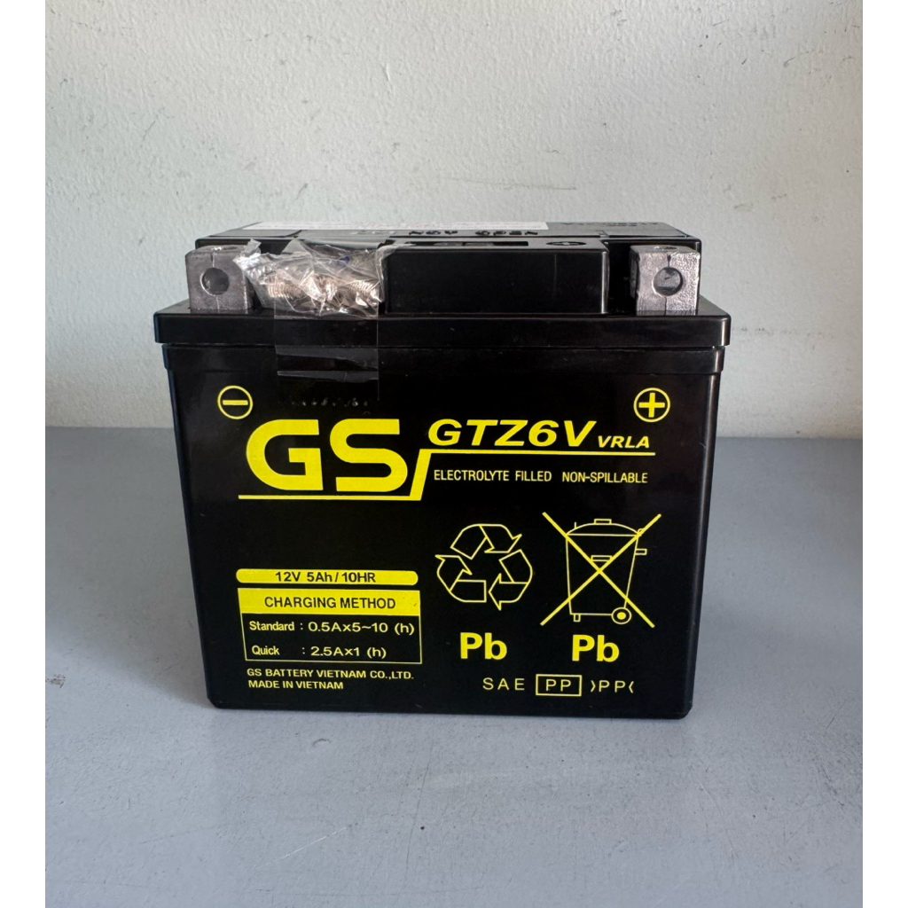 Bình ắc quy  xe máy khô miễn bảo dưỡng GS GTZ6V (12V-5AH), ắc quy xe máy honda 12v.