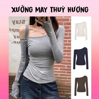  Áo Trễ Vai Nữ Dài Tay Áo Lệch Vai Ôm Body Quyến Rũ Vải Thun Tăm Loại 1 Dầy Dặn Mềm Mại Co Dãn 