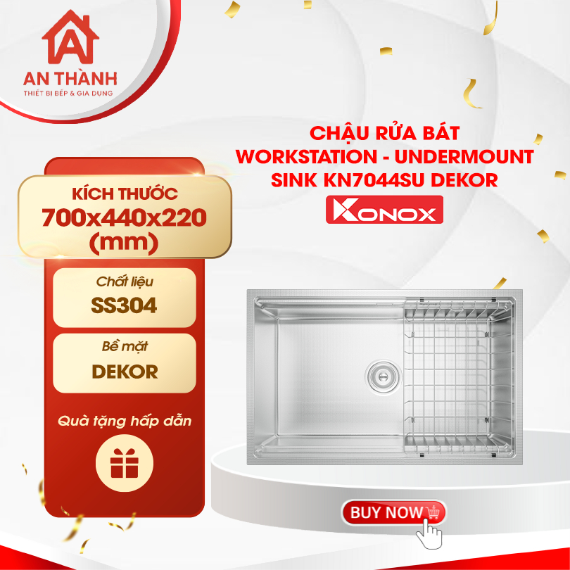 Chậu rửa bát Konox Workstation - Undermount Sink KN7044SU Dekor- Bếp hiện đại chậu rửa âm Konox