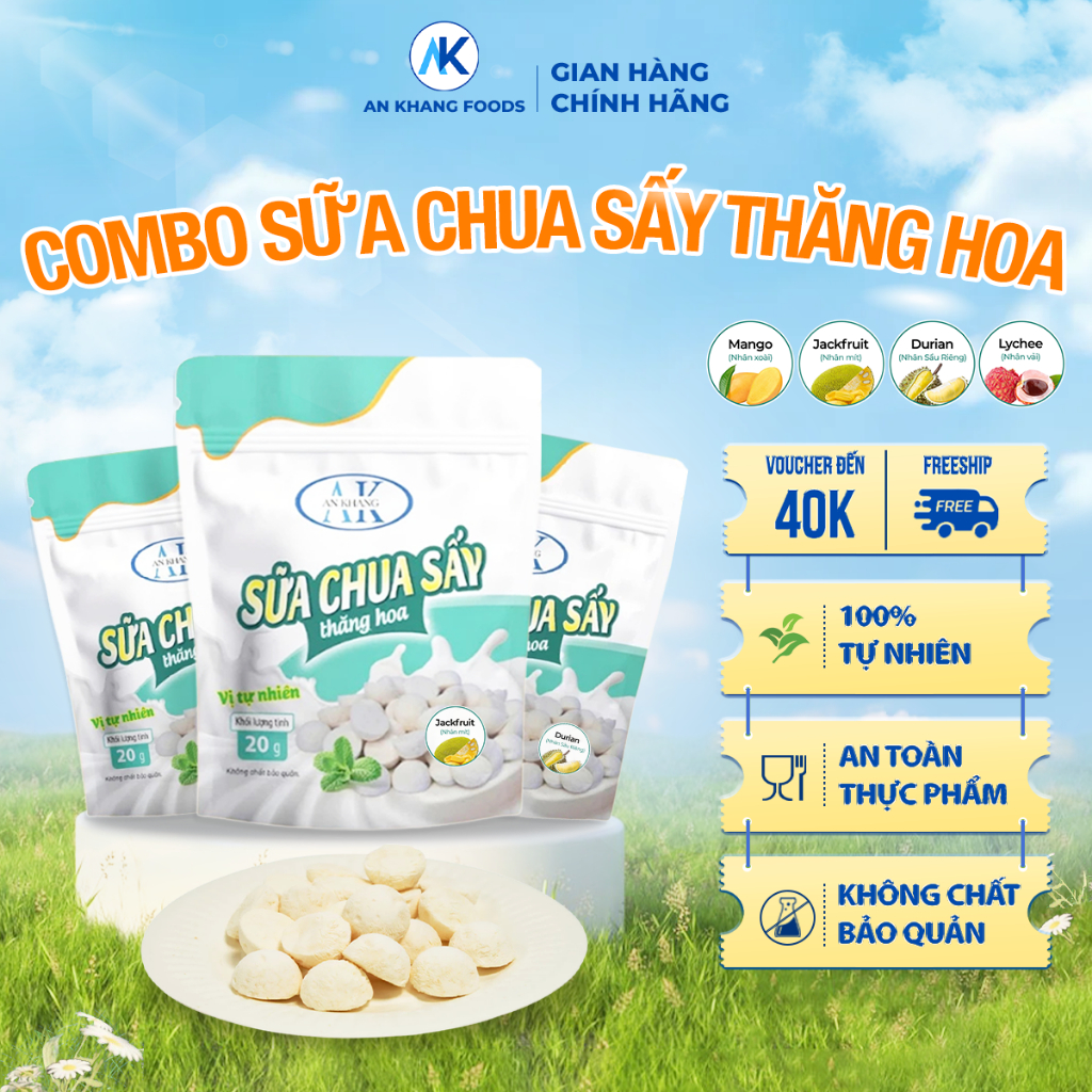 Combo sữa chua sấy thăng hoa vị chua ngọt từ sữa tươi nguyên chất gói 20g AnKhang Foods
