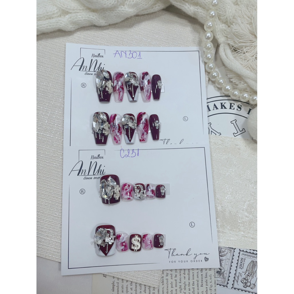 AN301 và C231 combo tay chân nailbox sơn gel đính charm đá siêu xinh