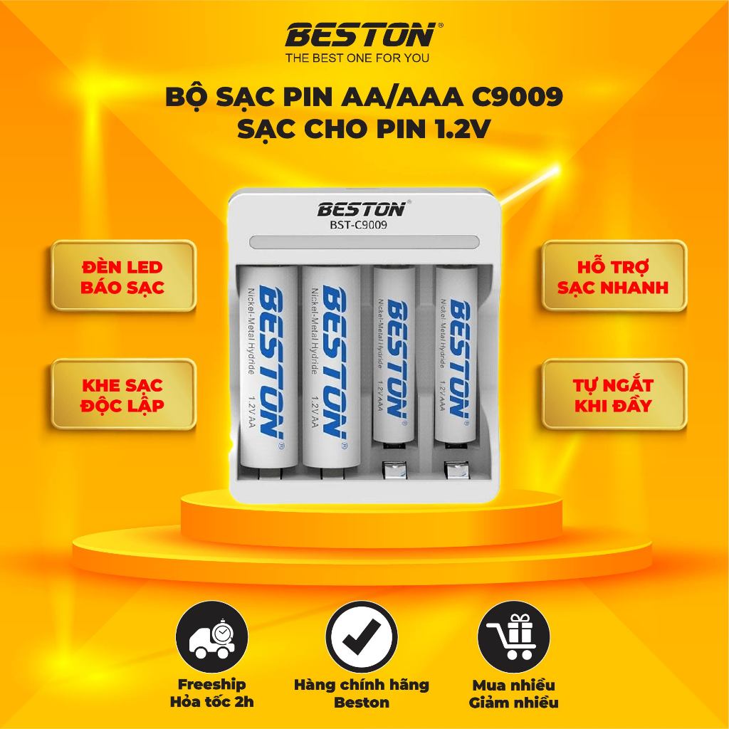 Bộ sạc pin AA AAA 1.2V C9009 thương hiệu Beston, Tự ngắt khi đầy