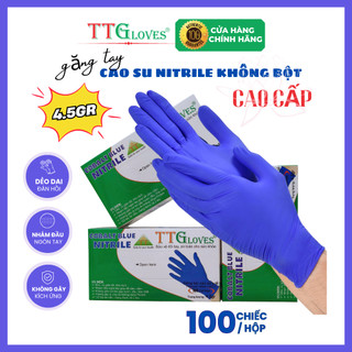  Găng Tay Cao Su Y Tế TTGLOVES Không Bột Nitrile Màu Xanh Coban Siêu Bền 4.5gr  Hộp 100 Chiếc  