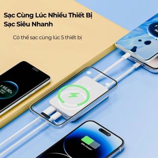 Sạc Dự Phòng Không Dây 20000mAh,Pin Dự Phòng Tích Hợp Dây Sạc, Sạc Siêu Nhanh,Nam Châm Hít Siêu Chắc
