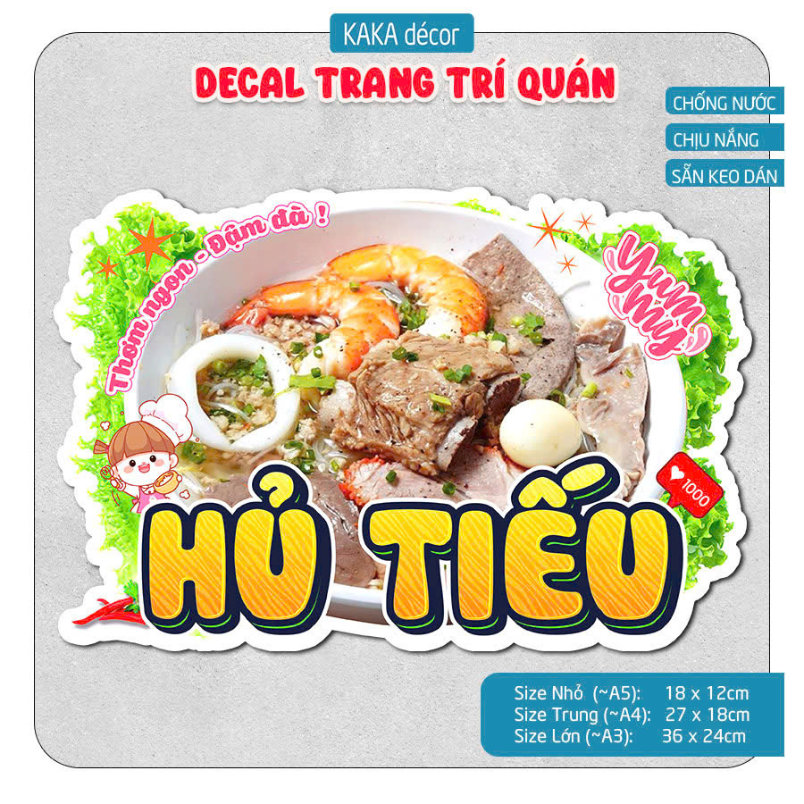 Decal Hủ Tiếu Chống Nước Chịu Nắng Trang Trí Quán Ăn, Tiệm Ăn, Quán Trà Sữa, Cà Phê.