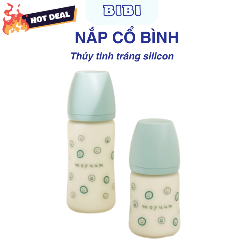 Bộ cổ nắp bình sữa thuỷ tinh moyuum happy more và thủy tinh trơn
