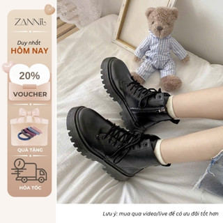 Giày Boots Nữ Cổ Cao Đế 4cm Chất Da PU Mềm Dáng Ulzzang Hàn Quốc Có Khóa Kéo