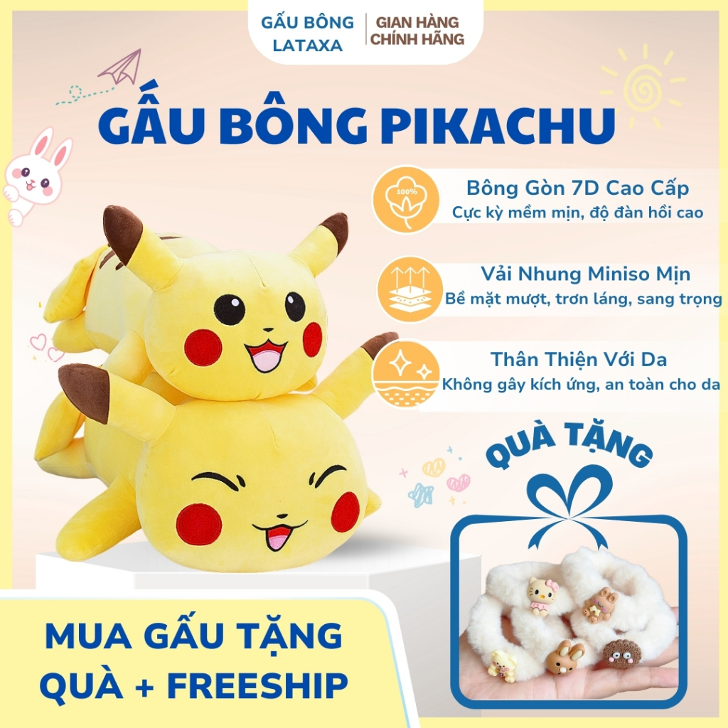 Gấu Bông Pikachu Dễ Thương, Thú Nhồi Bông Pikachu Nằm Ôm, Quà Tặng Bạn Gái, Trẻ Em GẤU BÔNG LATAXA