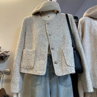  【Ảnh shop_QC Sẵn ship Áo Khoác Dạ Tweed Nữ Túi Vuông Khuy Tròn Mẫu New Xinh Hàng QC dáng Hàn Vintage 