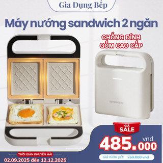 Máy kẹp bánh mì sandwich 2 ngăn, máy làm bánh thức ăn nhẹ đa chức năng nhanh gọn công suất cao chống dính gốm cao cấp
