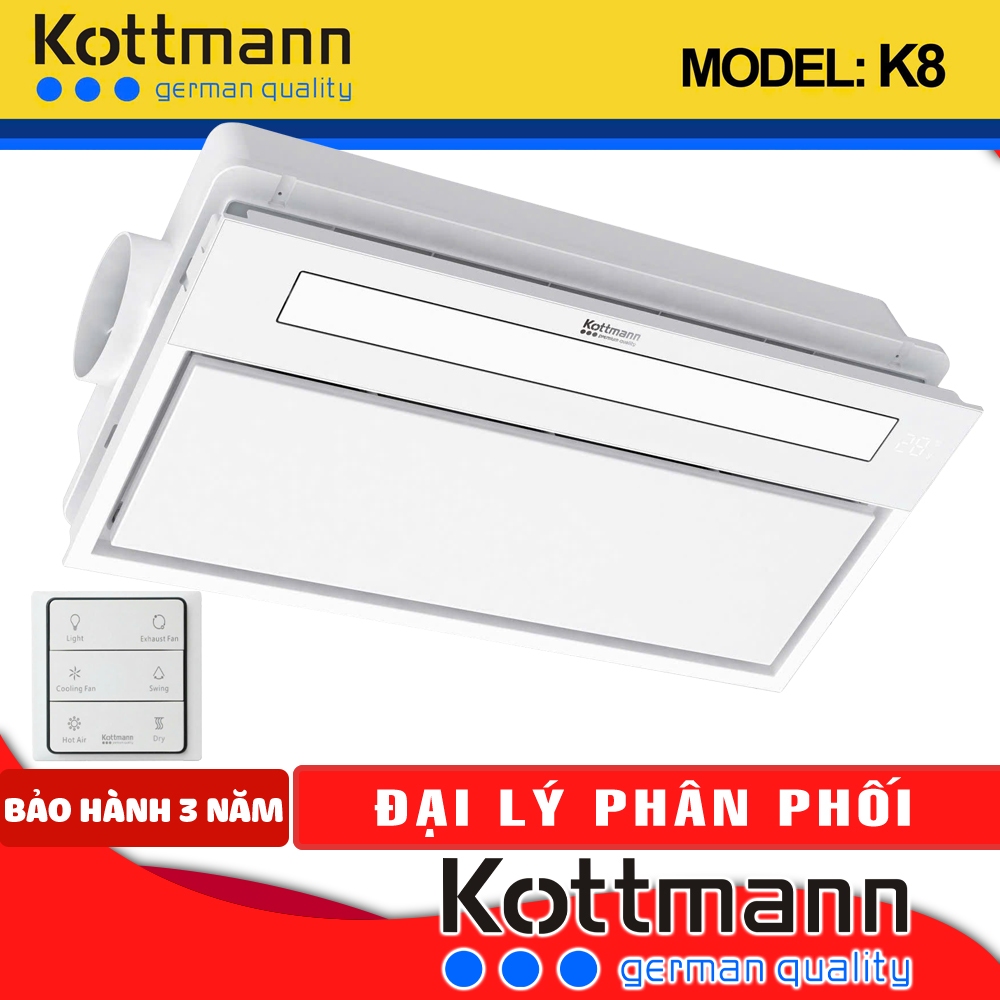 Quạt sưởi âm trần Kottmann K8 | 5 in 1. Sưởi, Sấy, Mát, Thông gió hút mùi, Chiếu sáng [CHÍNH HÃNG]