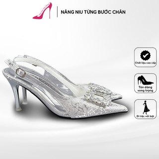  Giày Cao Gót Nữ Kim Tuyến Trang Trí Charm Đá Vuông Lấp Lánh Gót 5p 7p 9p – Tiệm Giày Tiểu Hồng TH16 
