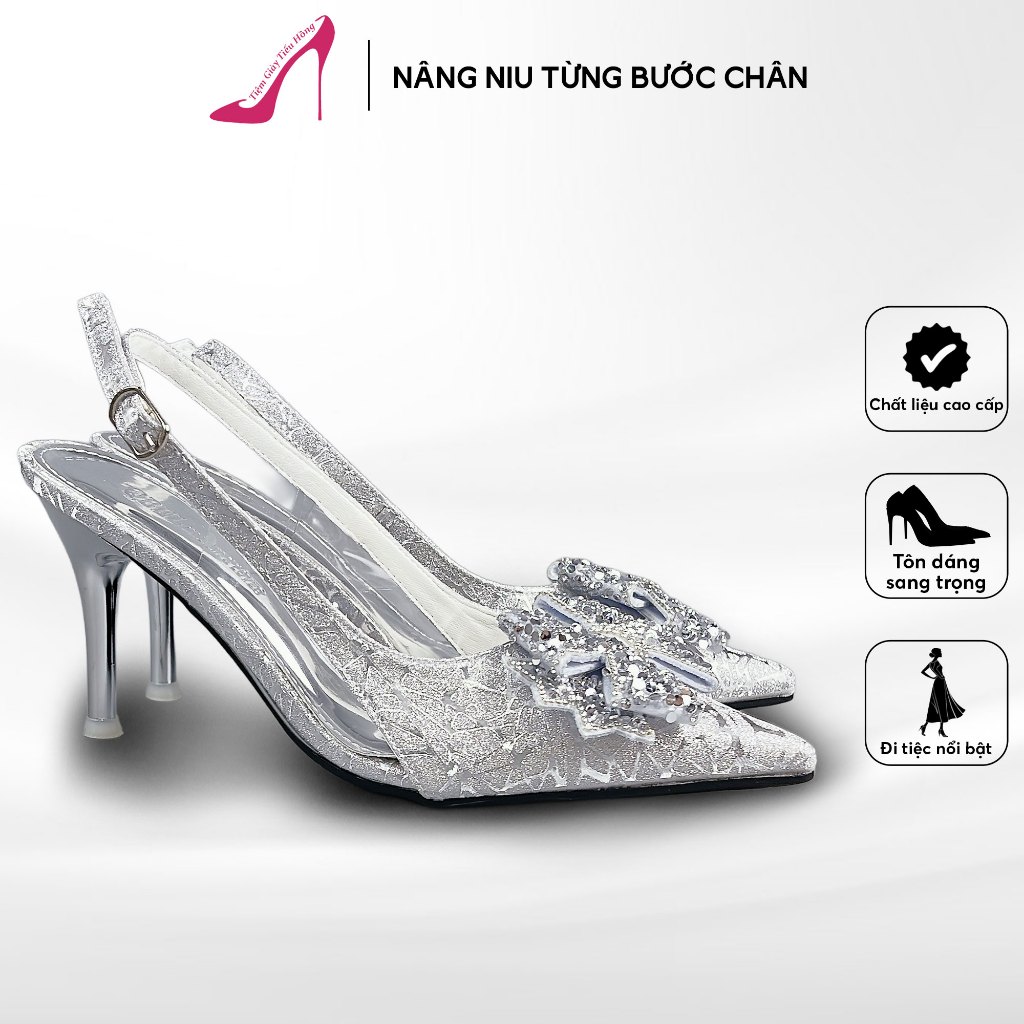 Giày Cao Gót Nữ Kim Tuyến Bling Trang Trí Nơ Cánh Tiên Lấp Lánh Sang Trọng – Tiệm Giày Tiểu Hồng (TH35)