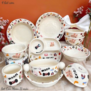  Bộ Bát Đĩa Gốm Sứ Decor Bát Ăn Cơm Bát Ăn Chè Chén Dĩa Dễ Thương Bộ bát đĩa cún đen trắng cute đáng yêu Gomsudecor21 