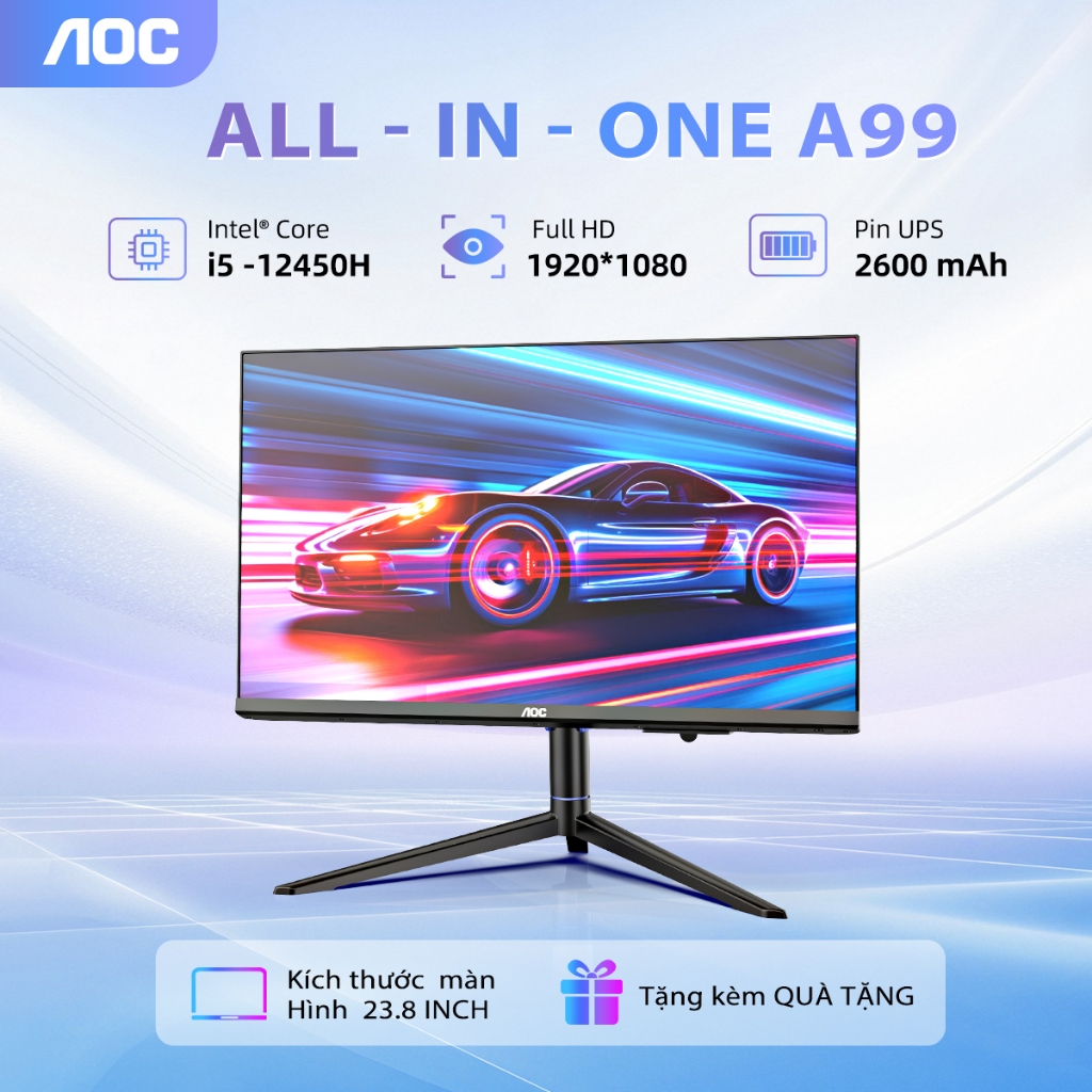 Máy tính All In One AOC A99 i5 - 12450H 16GB 512GB SSD Màn hình 23.8 Inch Pin UPS tháo rời - Bảo hành hãng 3 năm