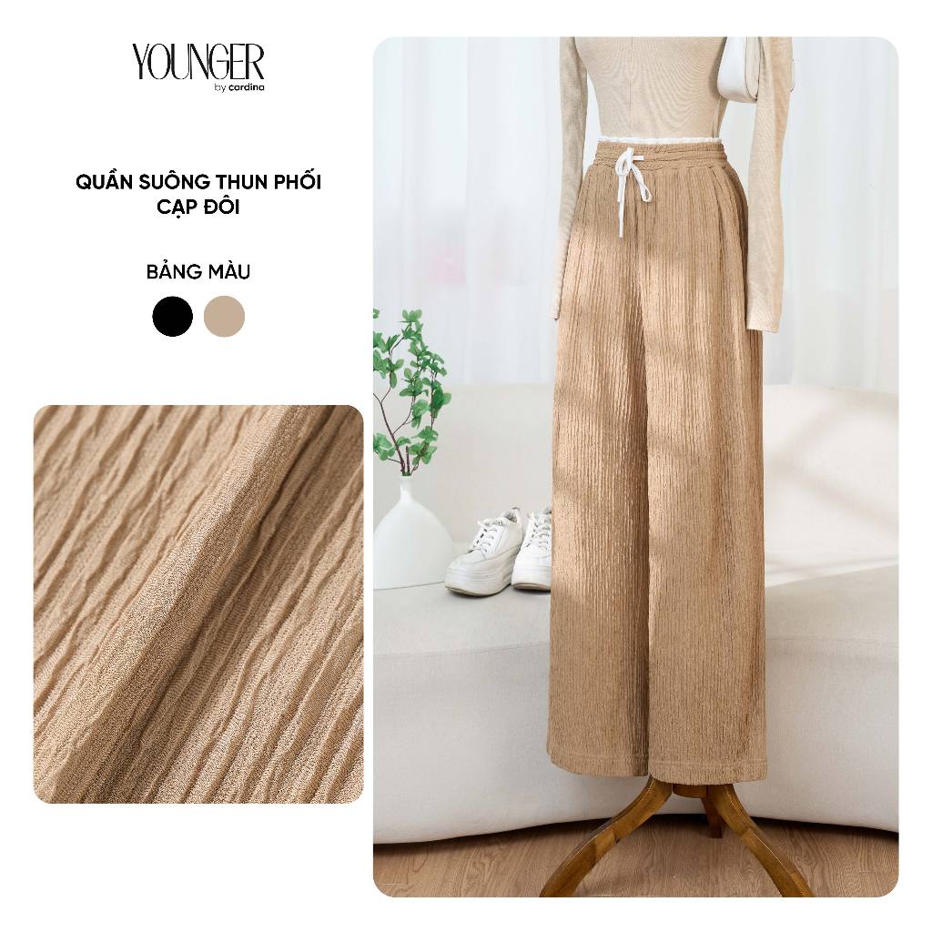 Quần dài nữ YOUNGER BY CARDINA dáng suông vải thun phối cạp đôi 5YQDT19