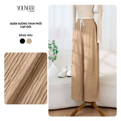 Quần dài nữ YOUNGER BY CARDINA dáng suông vải thun phối cạp đôi 5YQDT19