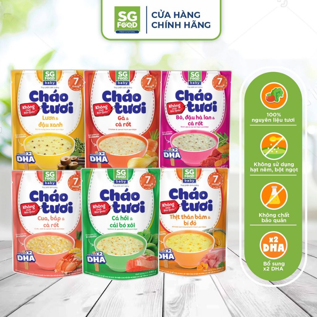 Lốc 63 BABY - 6 gói Cháo Tươi BABY Ăn Liền SG Food 240g (Gà, Thịt Bằm, Bò, Lươn, Cá Hồi, Cua)