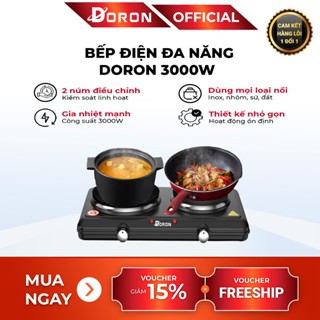 Bếp điện đôi mini DORON 3000W đun nấu đa năng, pha trà, cafe, hơ lá trầu