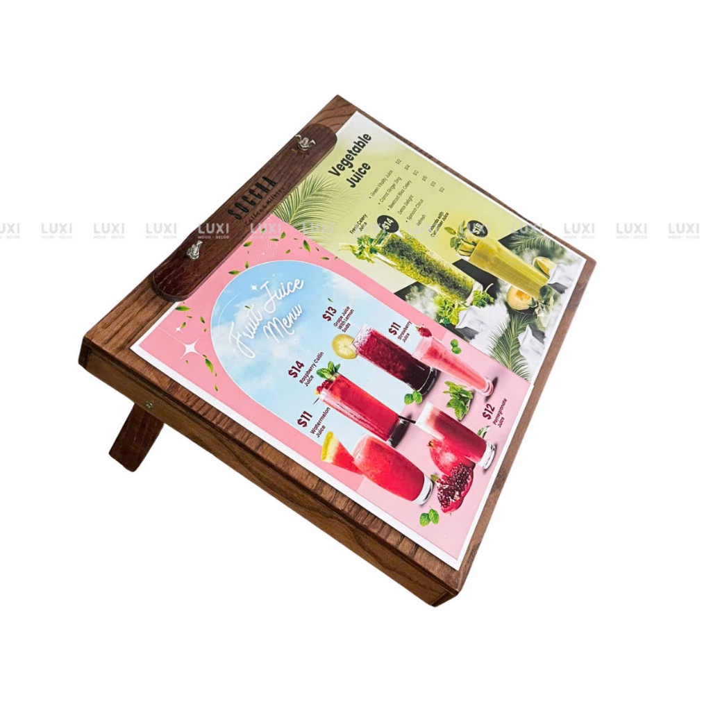 Kệ menu gỗ A3 để bàn – kệ trưng bày menu cho quán cà phê, nhà hàng, quầy order - Lumywood Decor