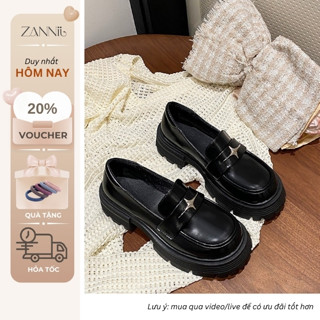 Giày Lười/ Loafer Nữ Đế Cao 6,5cm Da Bóng/ Lì Trang Trí Ngôi Sao Lấp Lánh Phong Cách Hàn Quốc