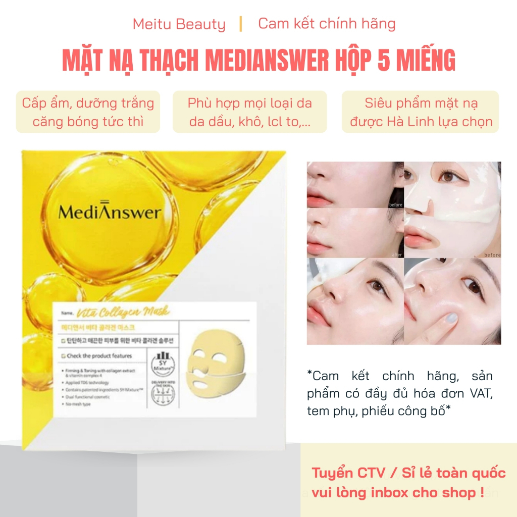 Mặt nạ thạch Medianswer dưỡng sáng căng bóng da, Mask thạch Medianswer hàng c.ty có VAT, Meitu Beaut