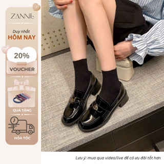 Giày Lười/ Loafer Nữ Da Bóng/ Lì Đính Đồng Xu Kim Loại Đế Cao 3-4,5cm Phong Cách Công Sở Thanh Lịch