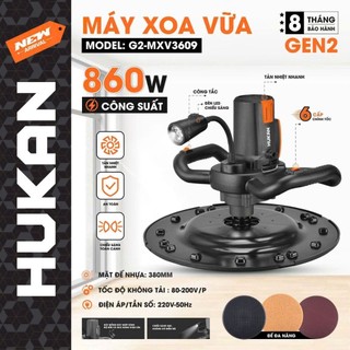 Máy xoa vữa HUKAN G2-MXV3609, Công suất 860w, 2 tay cầm, Có đèn LED, 6 cấp chỉnh tốc, Bàn xoa 380mm