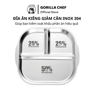  Đĩa ăn chia ngăn giảm cân bằng inox 304 Gorilla Chef giúp kiểm soát khẩu phần ăn hiệu quả 