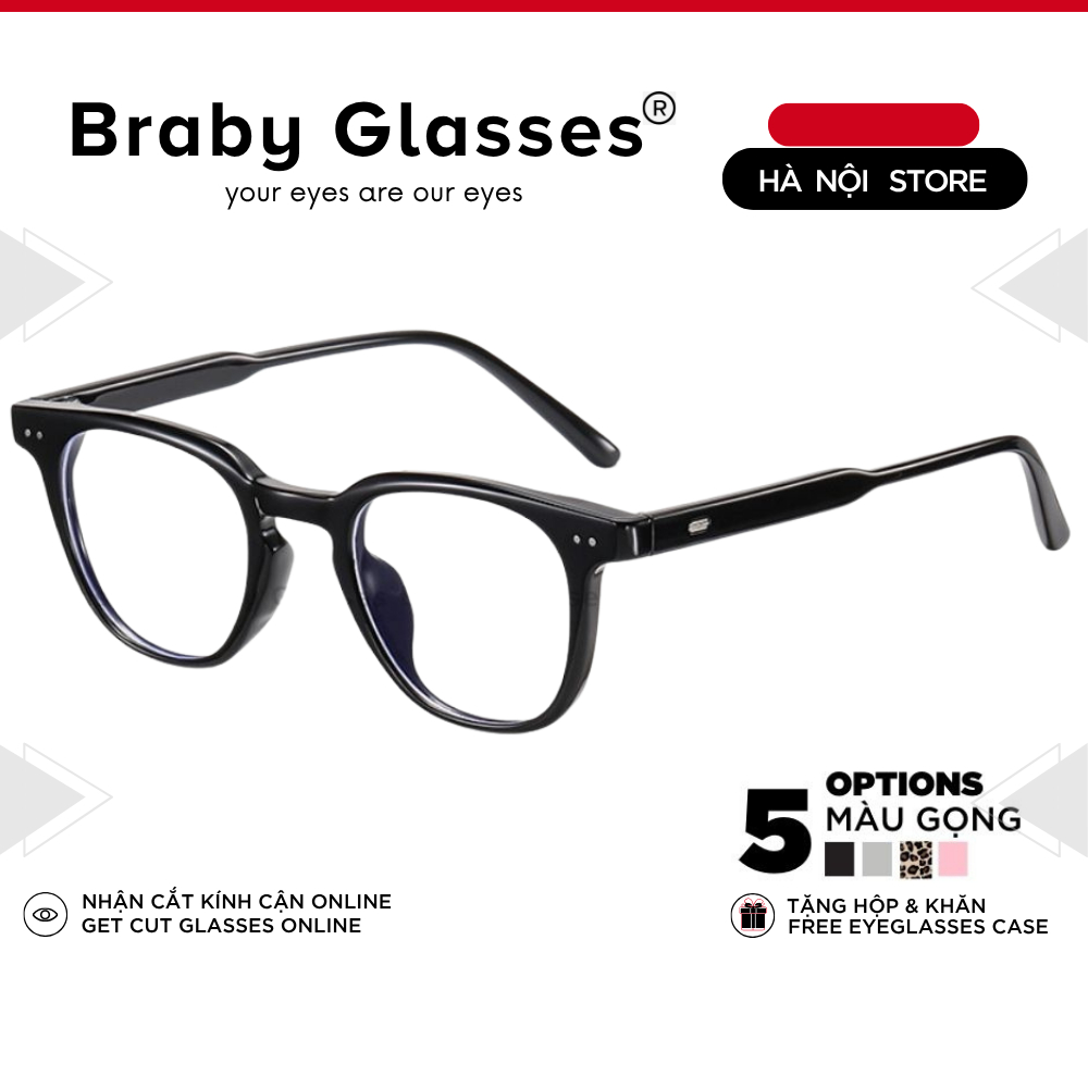 Gọng kính mắt cận tròn chất liệu nhựa siêu nhẹ Braby Glasses thời trang nam nữ phong cách mạnh mẽ MK