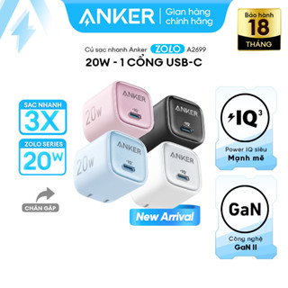 Củ sạc nhanh Anker Zolo GaN 20W/ 30W | 1 cổng USB-C | Sạc nhanh Power IQ 3.0 | Chân gập gấp gọn tiện lợi - A2699/8