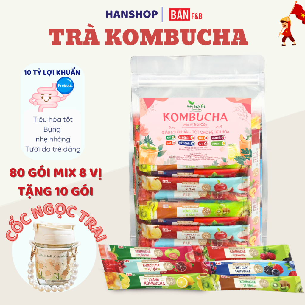 [BÁN CHẠY] Túi 80 GÓI TẶNG 10 GÓI Trà Kombucha Hỗ Trợ Detox Giảm Cân Hỗ Trợ Hệ Tiêu Hóa Thơm Ngon