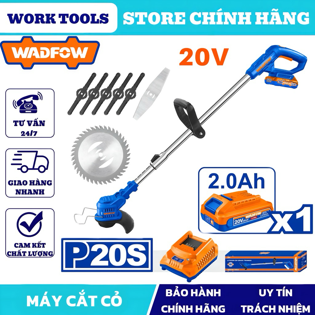 WADFOW Máy cắt cỏ dùng pin 20V WGTP5116