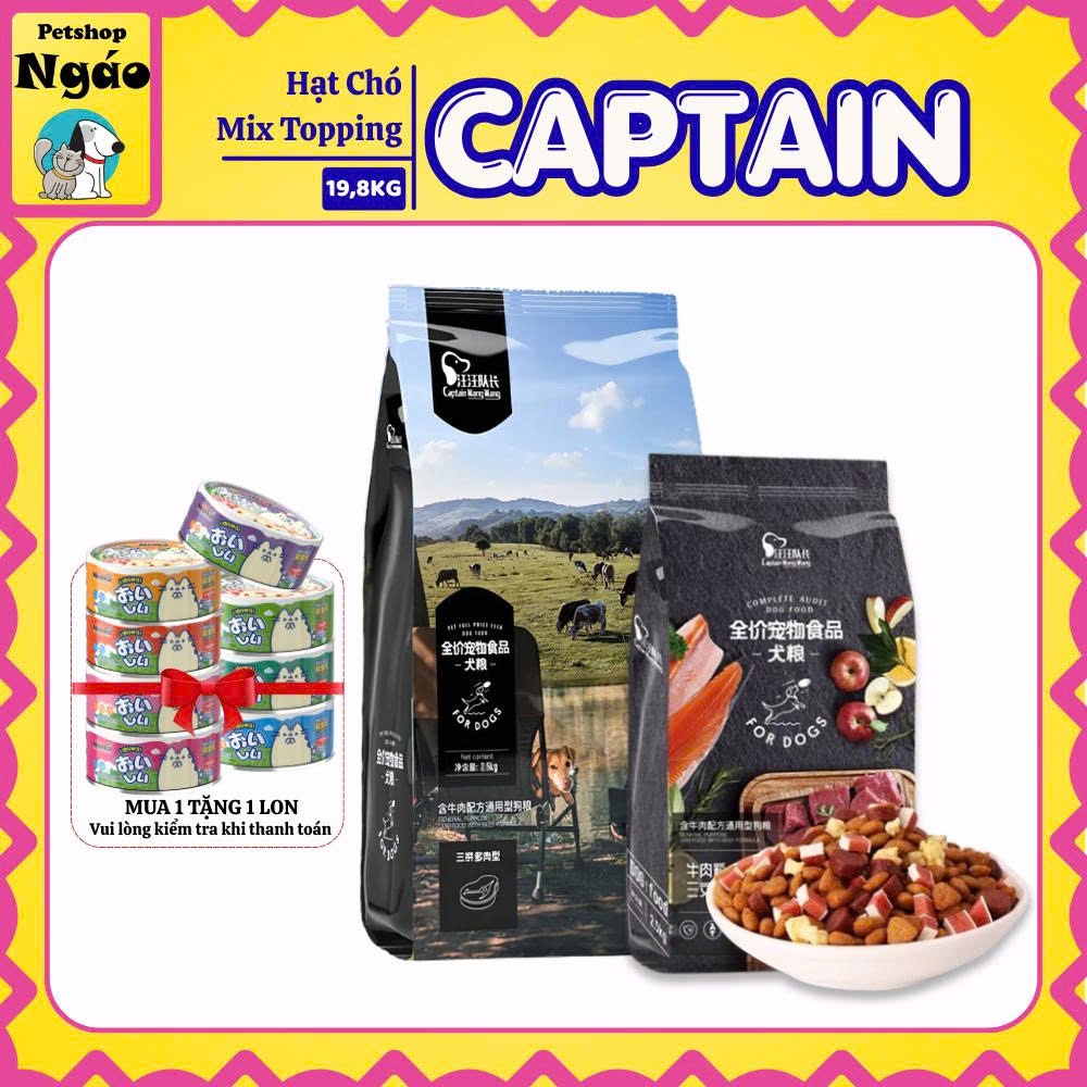 [ 20kg ] Thức ăn hạt cho chó Captain mix Topping Thịt bò, Táo, Cá hồi, Rau củ dinh dưỡng cho cún