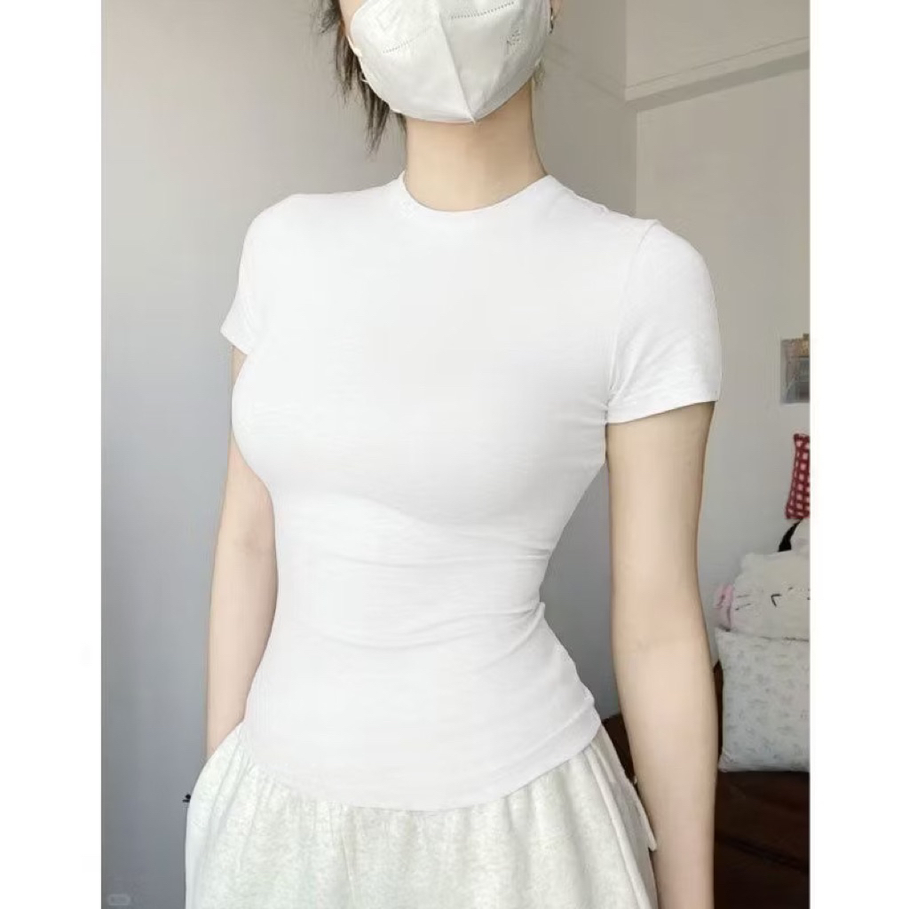Áo thun ôm body cotton lông mịn cổ tròn co giãn phong cách điệu đà sang chảnh | BigBuy360 - bigbuy360.vn