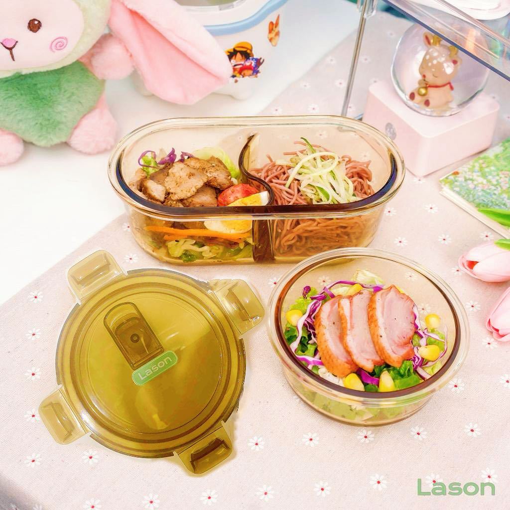 [Quà tặng sticker] Hộp cơm thủy tinh Lason Hộp cơm hổ phách chịu nhiệt dùng lò vi sóng HC-TT03