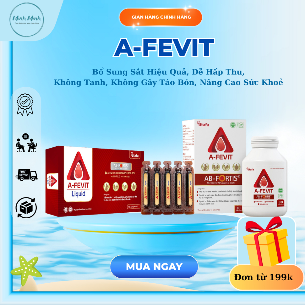 Sắt uống A-Fevit, Bổ Sung Sắt Hiệu Quả, Dễ Hấp Thu, Không Tanh, Không Gây Táo Bón