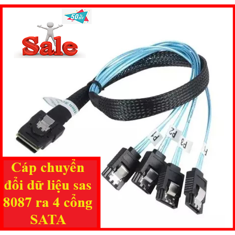 Cáp SAS 8087 Ra 4 SATA – Dây Chuyển Đổi Dữ Liệu SFF-8087 Sang 4 Cổng SATA Cho HDD, SSD, Server RAID