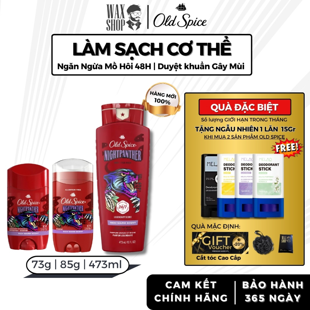 Lăn khử mùi, sữa tắm Old Spice Nightpanther 73g | 85g | 473ml chính hãng, lăn nách, sáp khử mùi