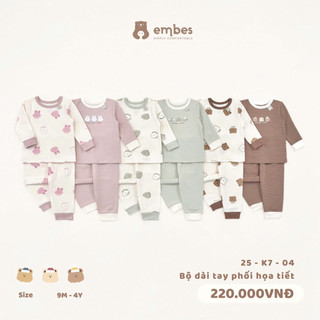  Bộ dài tay thu đông Embes phối hoạ tiết 25-K7-04 cho bé trai bé gái. Bộ thu đông cho bé từ 8-18kg BEO.Kids 