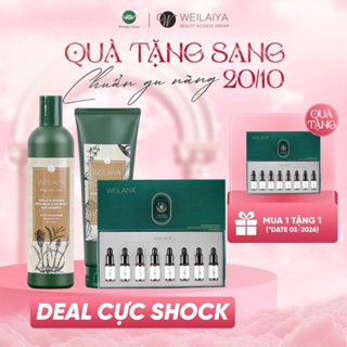Bộ sản phẩm dầu gội dầu xả thảo dược gừng hà thủ ô và Tinh dầu dưỡng Weilaiya ngăn rụng và kích thích mọc tóc cho da khô