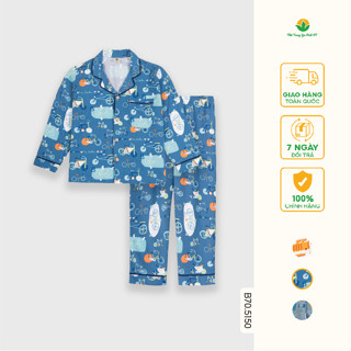 Bộ đồ pijama lanh mặc nhà cho bé trai, quần dài, áo dài tay thời trang Việt Thắng B70.5150