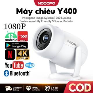 MODOFO Máy chiếu mini gia đình 4K HD có thể kết nối Bluetooth và WIFI, tương thích với hệ thống Android 12 và đi kèm màn