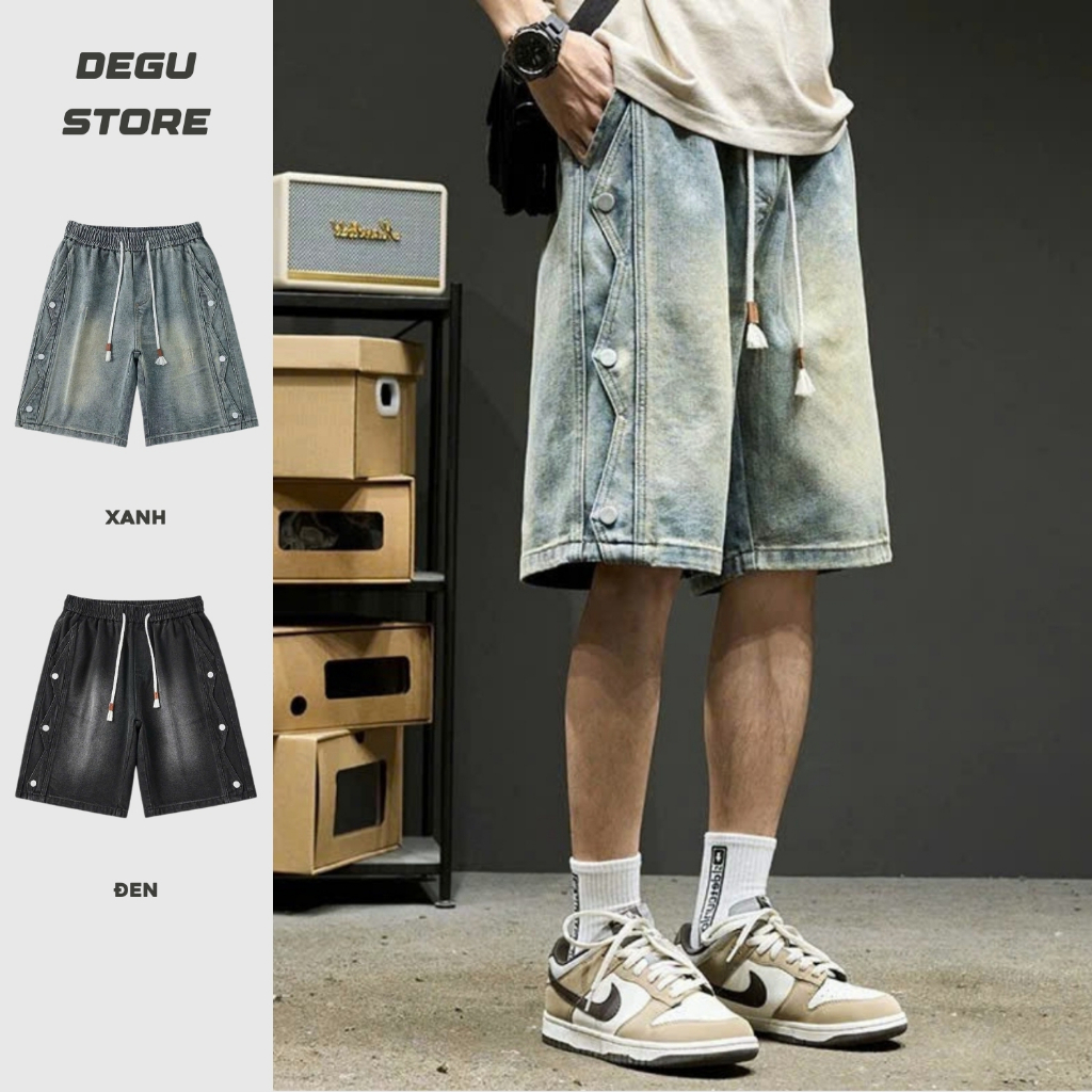 Quần Đùi Jean Nam Ống Rộng, Quần Short Bò Cạp Chun Dây Rút Mặc Vận Động Thoải Mái [SHORT-110]