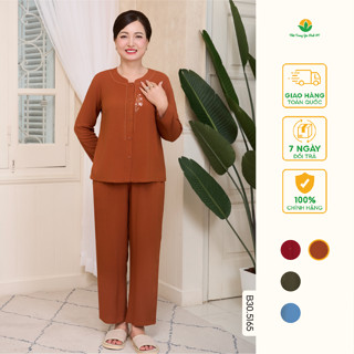  Bộ lanh tole trung niên mặc nhà Việt Thắng quần dài áo cổ tàu thêu đồ bộ tặng mẹ tặng bà B30.5165 