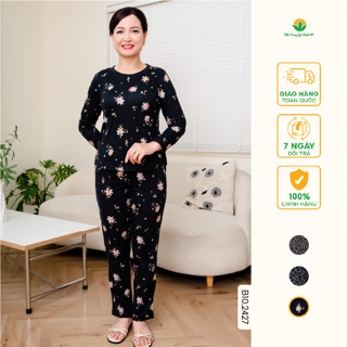  Bộ mặc nhà trung niên  Việt Thắng quần dài áo dài tay chất liệu thun co giãn B10.2427 