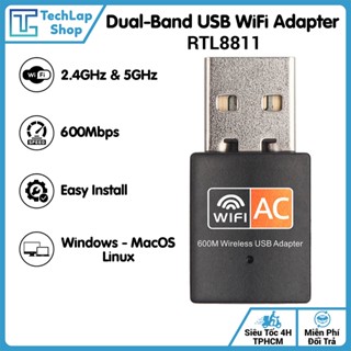  USB WiFi 600Mbps RTL8811 Băng Tần Kép 2.4Ghz 5Ghz – Card Mạng Thu & Phát WiFi Cho Máy Tính Bàn PC Laptop 