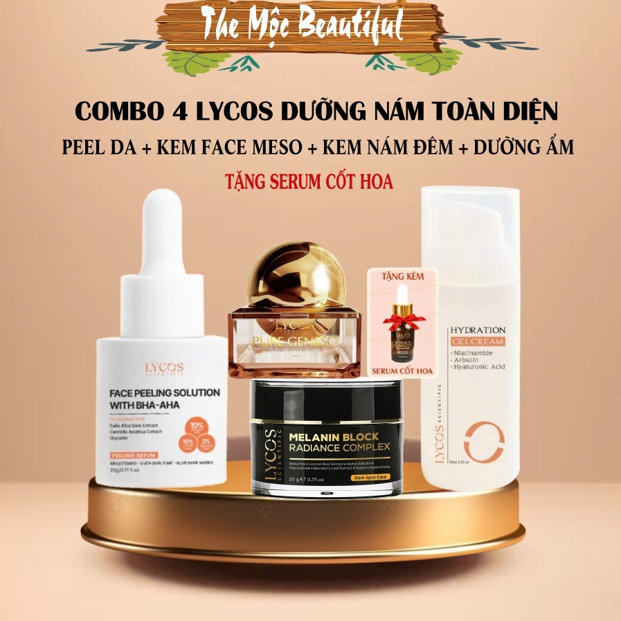 [Dưỡng Nám Chuyên Sâu] Combo 4 Da Nám Toàn Diện Lycos: Peel + Kem Nám + Gel Dưỡng Ẩm +Kem Face Meso