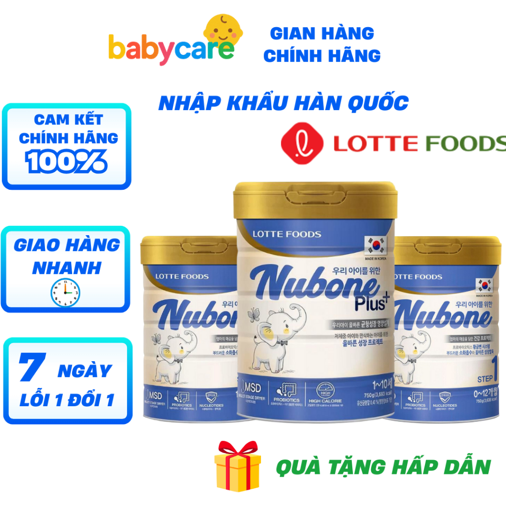 [HSD2027] Sữa Nubone Plus+ Step 1, Step 2 – 750g Lotte Hàn Quốc | Bổ sung DHA, Canxi, giúp bé cao lớn thông minh